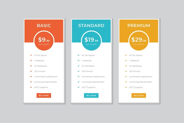 Pricing Table Template Vector Design