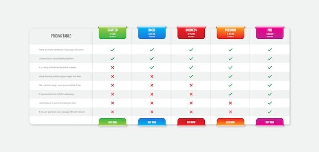 Vector pricing table template