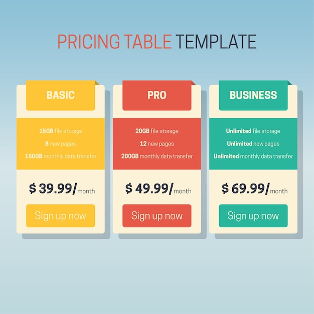 PRICING TABLE TEMPLATE