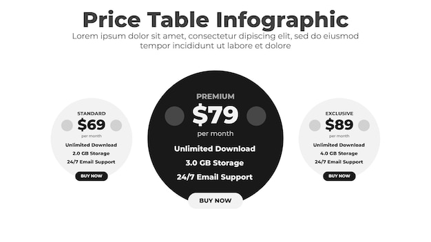 Vector pricing table with comparison column for business and website interface design