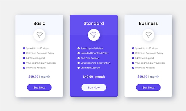 Pricing tables and plans template for websit