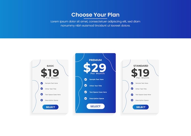 Vector pricing tables and plans template