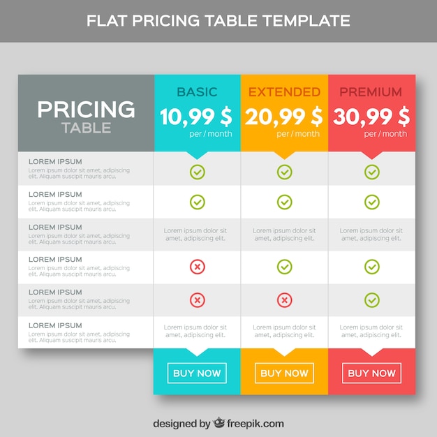 Vector pricing tables template in flat design