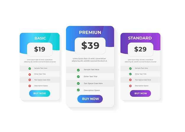 Pricing tables web element