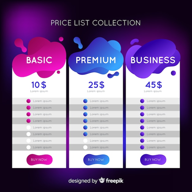 Pricing tables