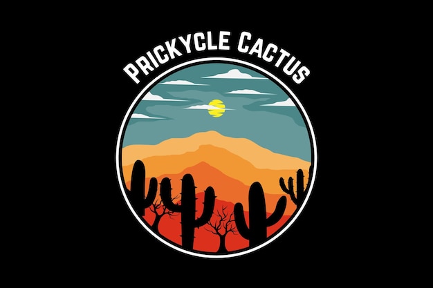 Prickly cactus retro design landscape