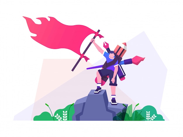 Vector pride as artist concept illustration. character holding flag with carrying drawing tool flat illustration.