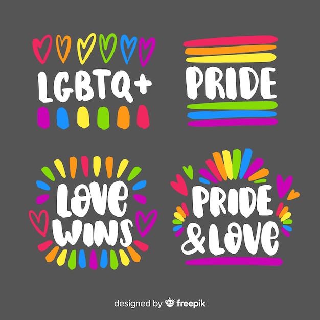 Vector pride day hand drawn label collection