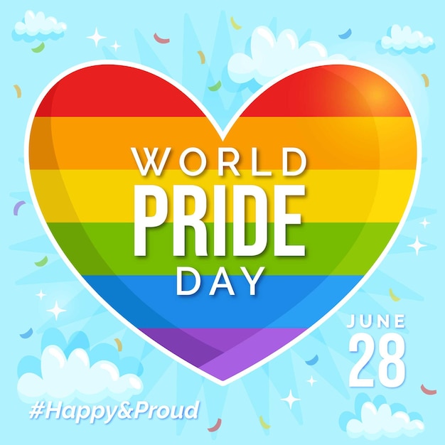 Vector pride day heart shaped flag with hashtag