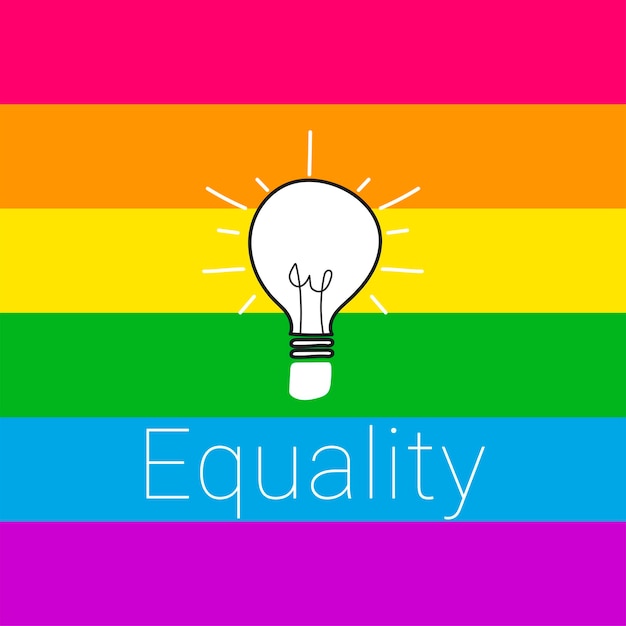 Pride flag with light bulb on Concept of equality in companies and business Leadership. Vector