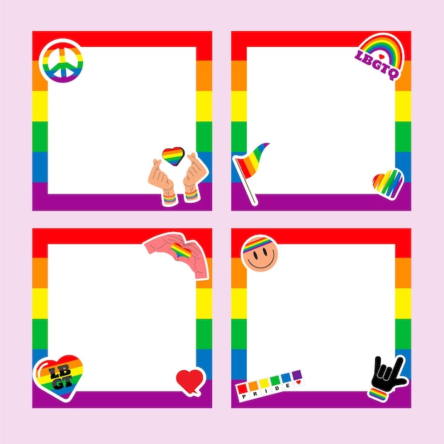 Pride frame lgbt symbols love heart flag in rainbow colours gay lesbian parade vector illustration