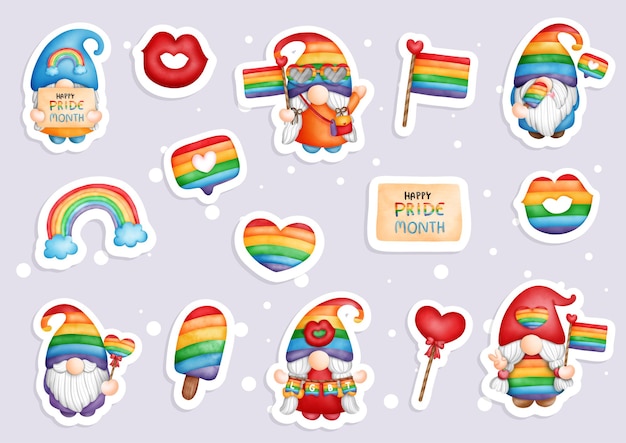 Элементы Pride gnomes, стикер lgbt gnome gnomes, планировщик и альбом для вырезок.