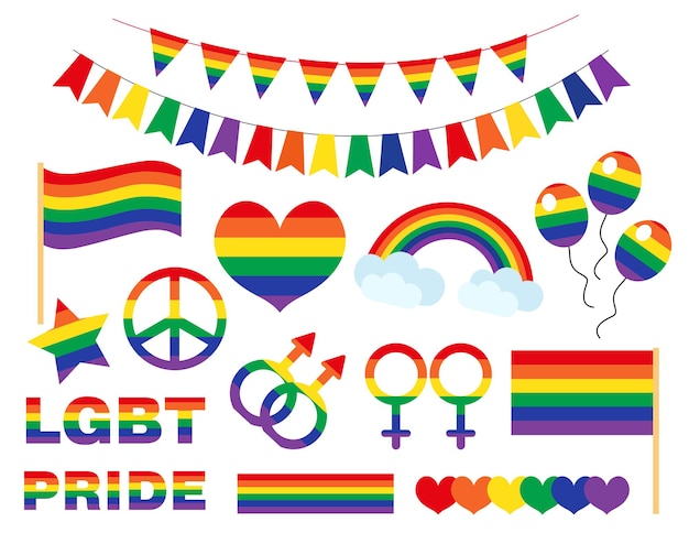 Vector pride lgbtq icon set flat style