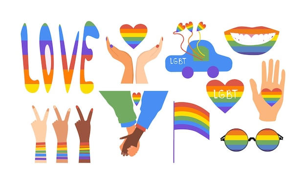 Pride LGBTQ-icon set LGBTQ-gerelateerde symbolen in regenboogkleuren