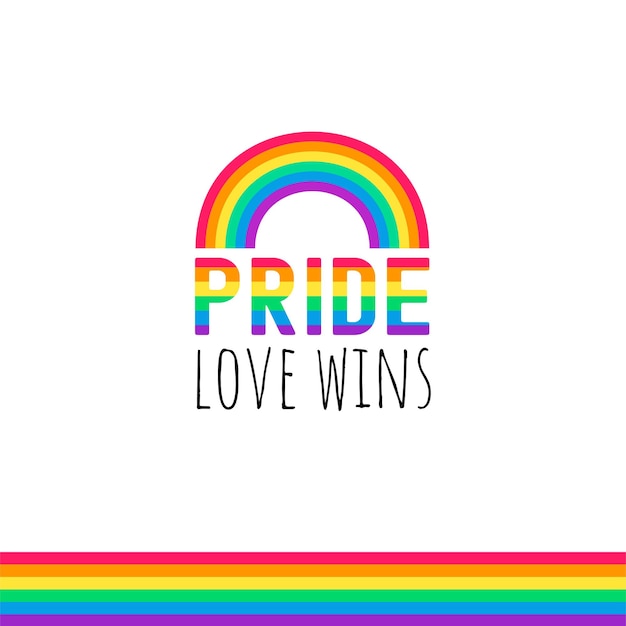 Pride love wins text and rainbow flag flat vector illustration