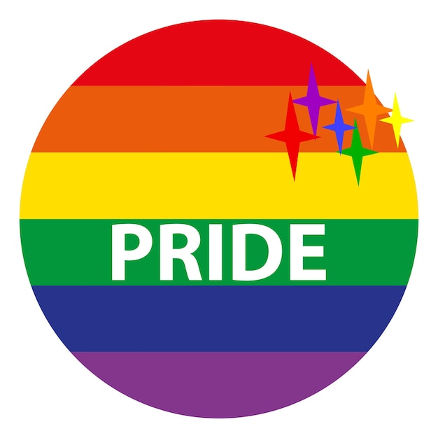 Pride maand poster met ronde lgbt regenboog vlag badge geïsoleerd op witte achtergrond