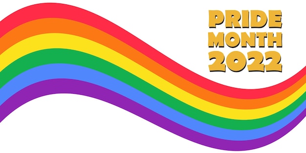 Pride Month 2022 horizontal banner with Pride colored in rainbow LGBTQ pride flag ribbon Vector