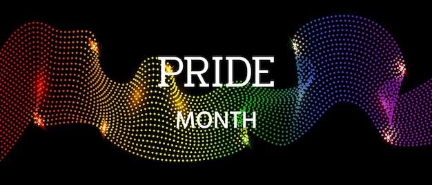 Фон Pride месяца Динамический фон с пунктирными волнами и градиентом радуги Векторная иллюстрация