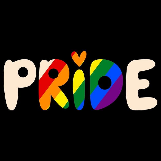 Celebrazione del mese dell'orgoglio scritta pride su sfondo nero con bandiera arcobaleno per banner greeti