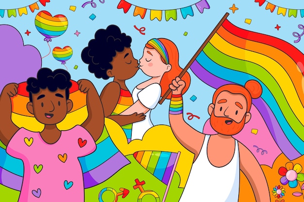 Pride month colorful hand drawn composition