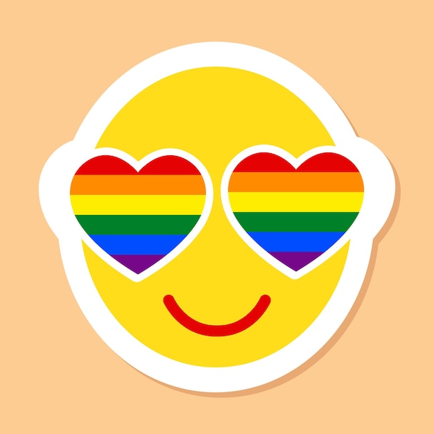 Pride Month-emoji met regenboogharten in plaats van ogen voor ontwerp van LGBTQ-gebeurtenis lachend gezicht eenvoudige vectorsticker
