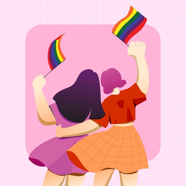 Ragazza lesbica con illustrazione piatta del mese di orgoglio