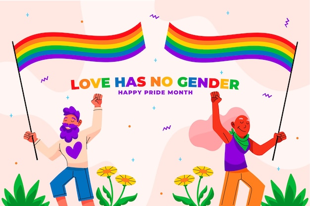 Vector pride month hand drawn flat lgbt pride background