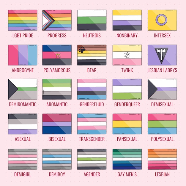 Vector pride month hand drawn lgbt flags