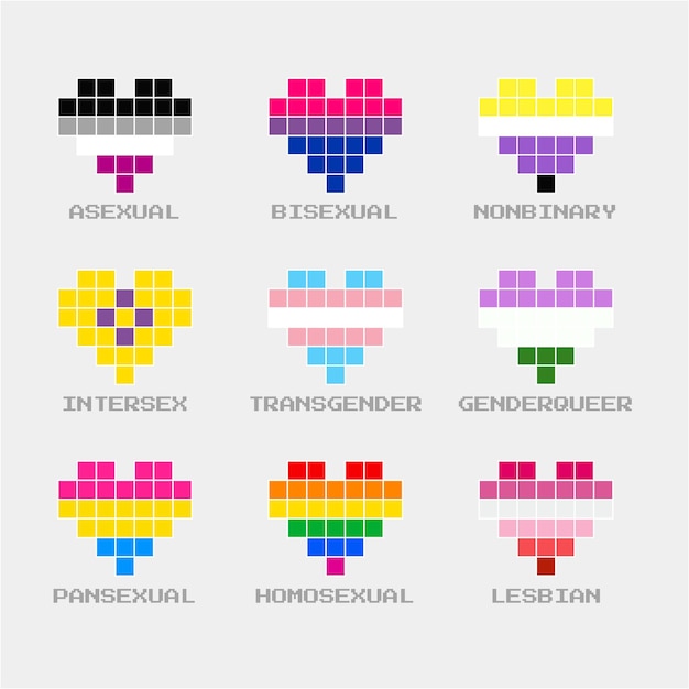 Pride Month harten vlaggen pixelart