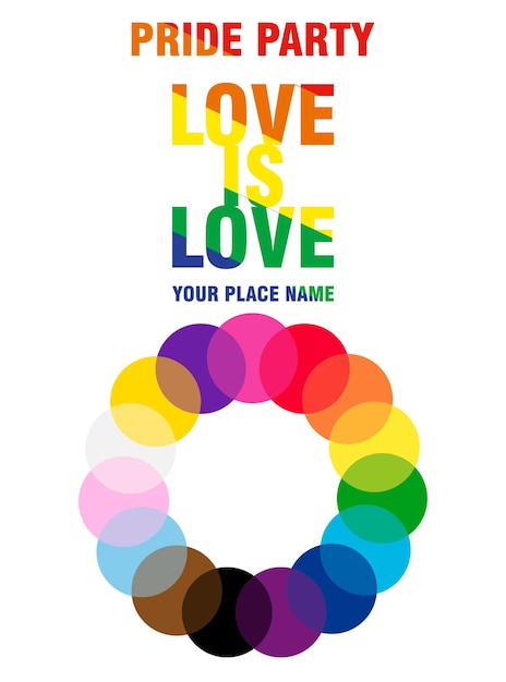 Vector pride party love is love poster flyer social media post design