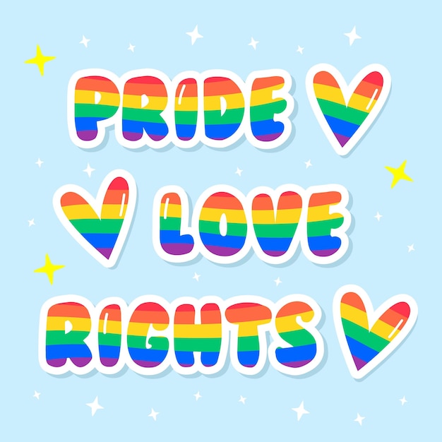 Pride regenboog lettering tekst schrijven patroon vrijheid liefde hart homo kleuren vlag parade lgbtq vlag w