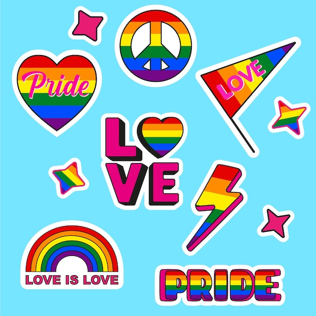 Vector pride stickers pack love love is love pride peace lightning pride set orgullo lgtbiq lgtb