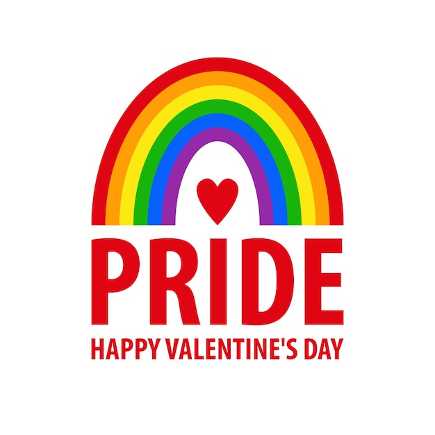 Pridea poster een valentijnsdag kaart lgbt-gemeenschap happy valentine's day illustratie vector rainbow geïsoleerd op een witte achtergrond voor homo's lesbiennes wenskaart voor valentijnsdag