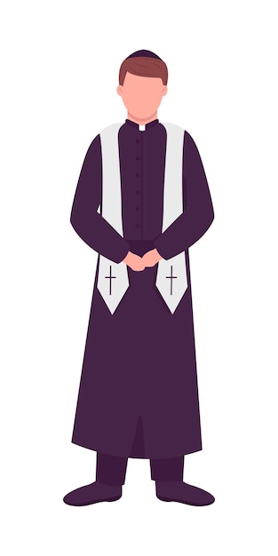 Priest in black robes semi flat color vector character. standing figure. full body person on white. clergy isolated modern cartoon style illustration for graphic design and animation