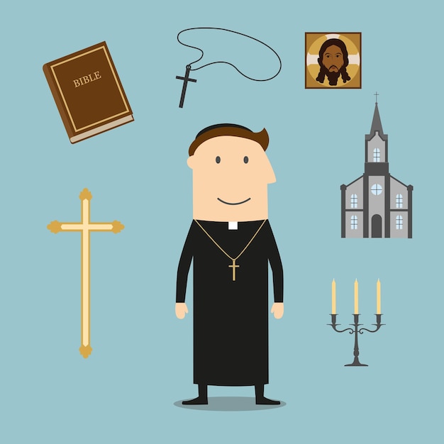 Vector priest and religious icons or symbols