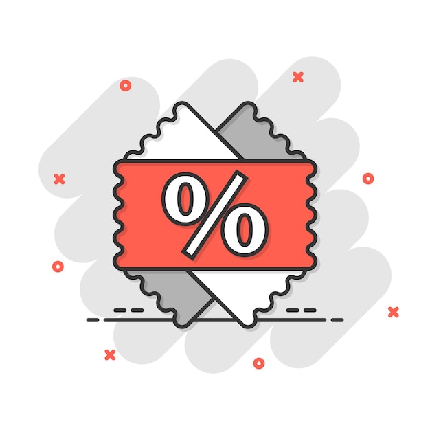 Prijs coupon pictogram in komische stijl korting label cartoon teken vectorillustratie op witte geïsoleerde achtergrond verkoop sticker splash effect bedrijfsconcept