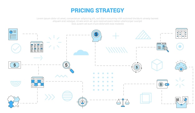Prijsstrategieconcept met pictogrammenset sjabloonbanner met moderne blauwe kleurstijl