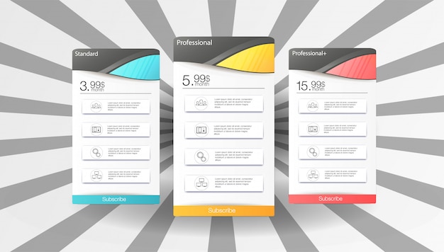 Prijstabel template set met 3 opties