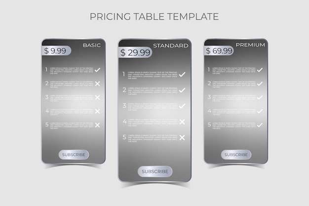 Vector prijstabelsjabloon, gradient web-prijsplannen