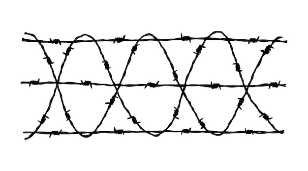 Vector prikkeldraad hek achtergrond hand getrokken vectorillustratie in schets stijl