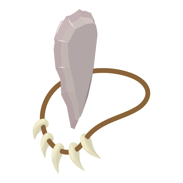 Vector primal accessory icon isometric vector necklace of teeth and spearhead of flint decoration primitive tool mesolithic neolithic