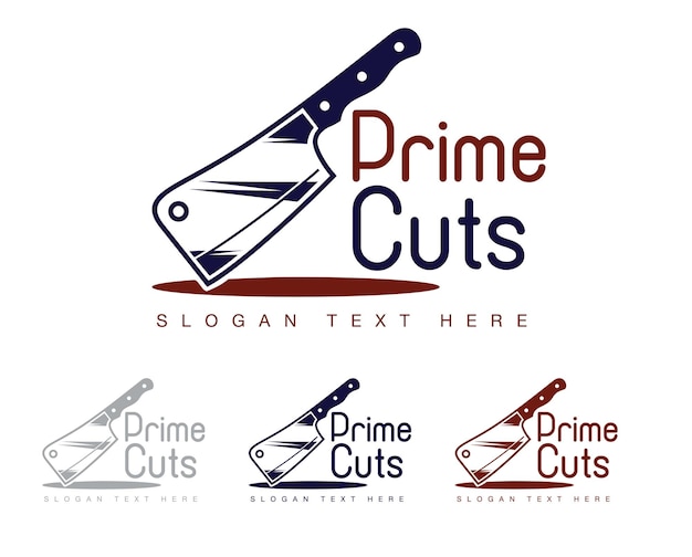 Prime Cuts logo features a cleaver icon perfect for butcher shops