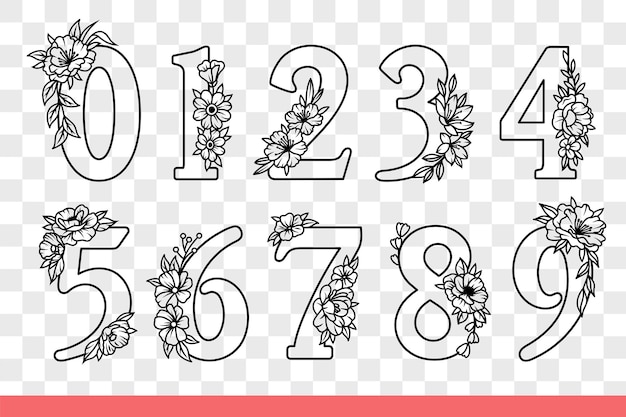 Prime numbers from zero to one are decorated with flowers to teach children how to count hand drawn