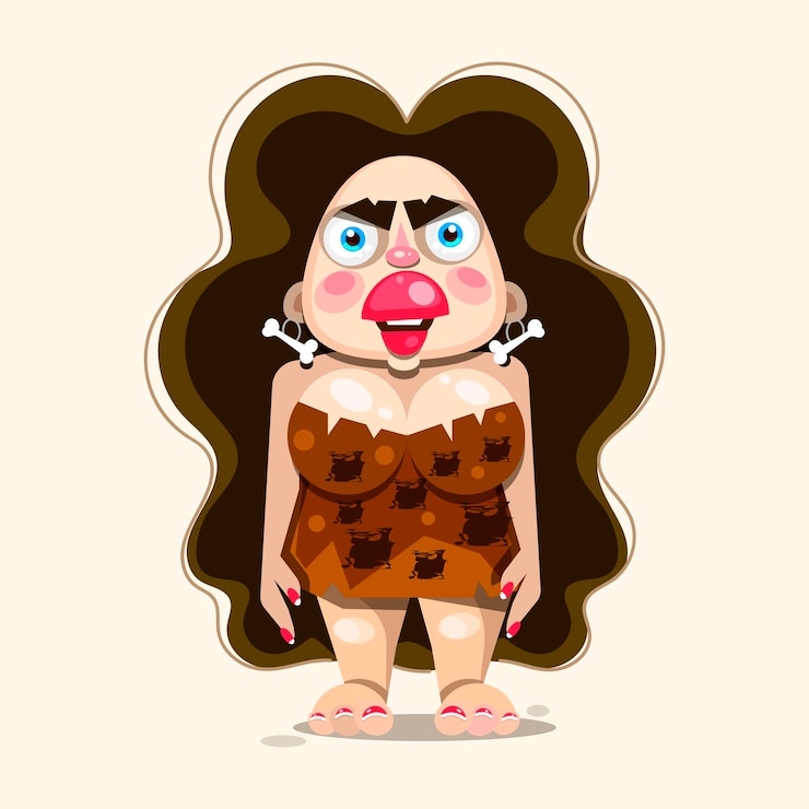 Vector primitive girl shows emotions. vector illustration of flat cartoon