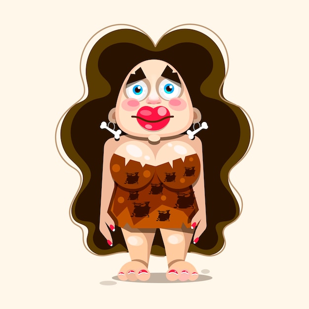 Primitive Girl Shows Emotions. Vector Illustration Of Flat Cartoon