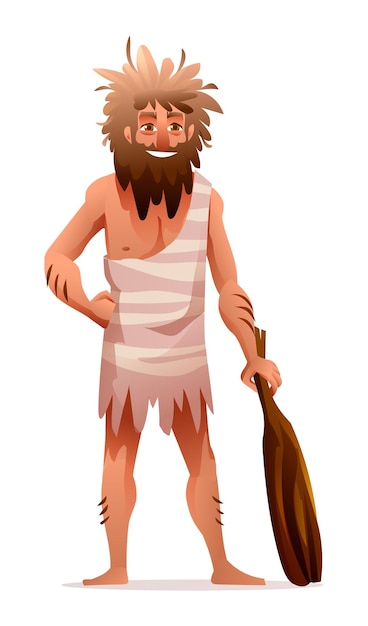 Vector primitive man character prehistoric stone age caveman vector illustration