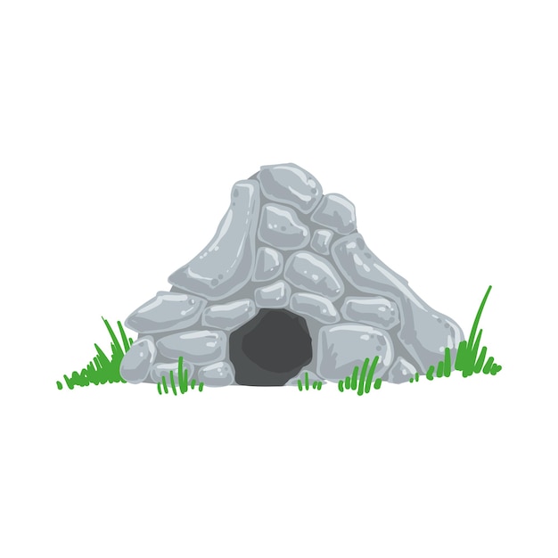 Vector primitive stone age cave troglodyte house man made out of grey rocks living place