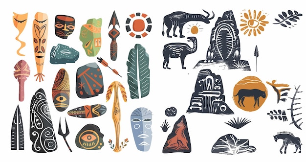 Vector primitive stone age paintings