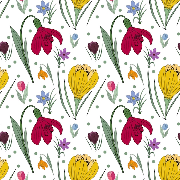 Vector primrose flowers seamless pattern for the holiday colorful illustration