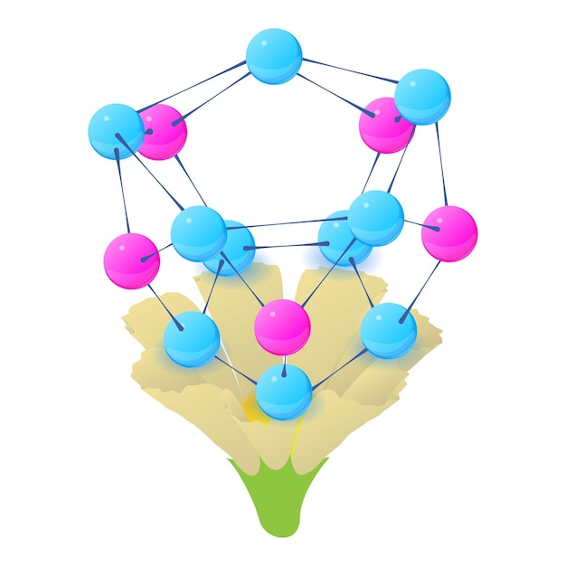 Vector primula bloem pictogram isometrische vector bloeide witte bloem veelkleurige molecuul biologie en plantkunde wetenschap plant genetische manipulatie biotechnologie